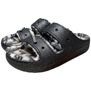 CROCS Classic Cozzzy Disco Glitter Sandal Men 13 Comfort Zebra Fur Lining 208074